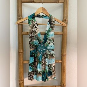 Venus jeweled leopard print halter top